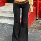 Leopard splice flared trousers with elastic waistband