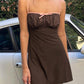 Brown Y2K Pleated Chest Backless Mini Dress with Bow