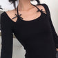 Black vintage halter long sleeve shirt with bow decoration