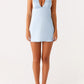 Toma Satin Halter Mini Dress – Light Blue