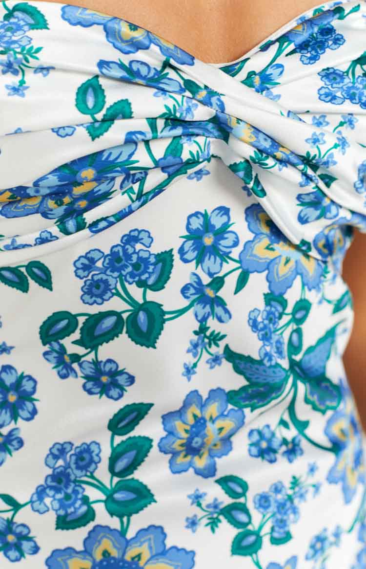 Ariana Blue Floral Print Formal Maxi Dress 