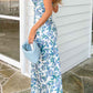 Ariana Blue Floral Print Formal Maxi Dress 