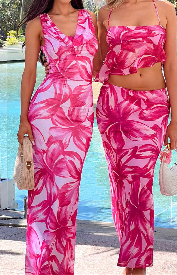 Como pink floral maxi dress