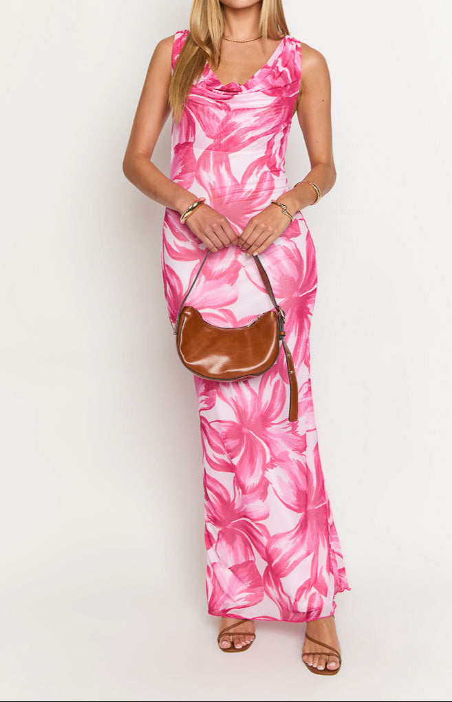Como pink floral maxi dress