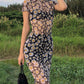 Vintage Mesh Slim Maxi Dress with Daisy Print