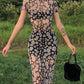 Vintage Mesh Slim Maxi Dress with Daisy Print