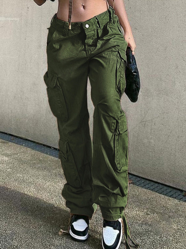 Green hip hop cargo pants with pocket patches