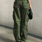 Green hip hop cargo pants with pocket patches