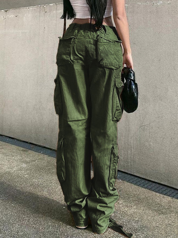 Green hip hop cargo pants with pocket patches