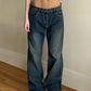 Vintage dark blue boyfriend jeans with washed effect