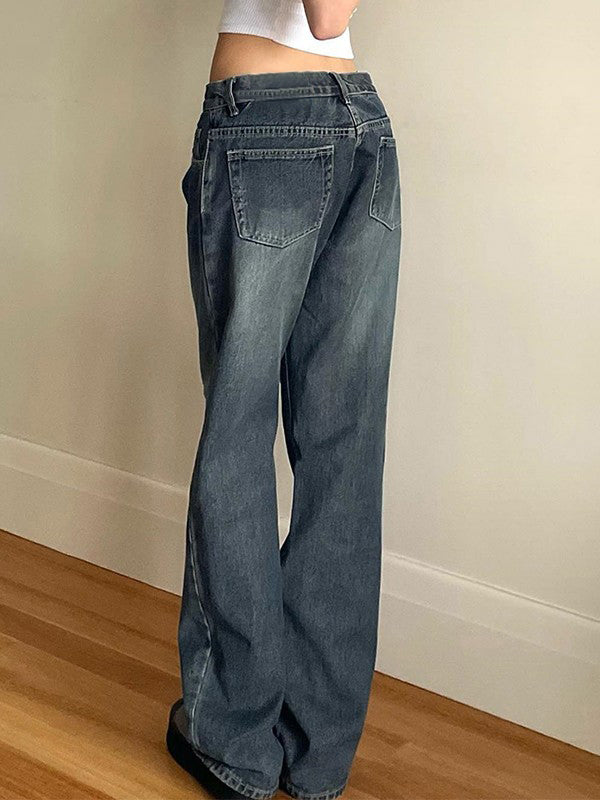 Vintage dark blue boyfriend jeans with washed effect