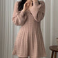 Solid Color Cute V-Neck Cable Knit Long Sleeve Mini Dress