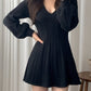 Solid Color Cute V-Neck Cable Knit Long Sleeve Mini Dress