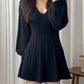 Solid Color Cute V-Neck Cable Knit Long Sleeve Mini Dress