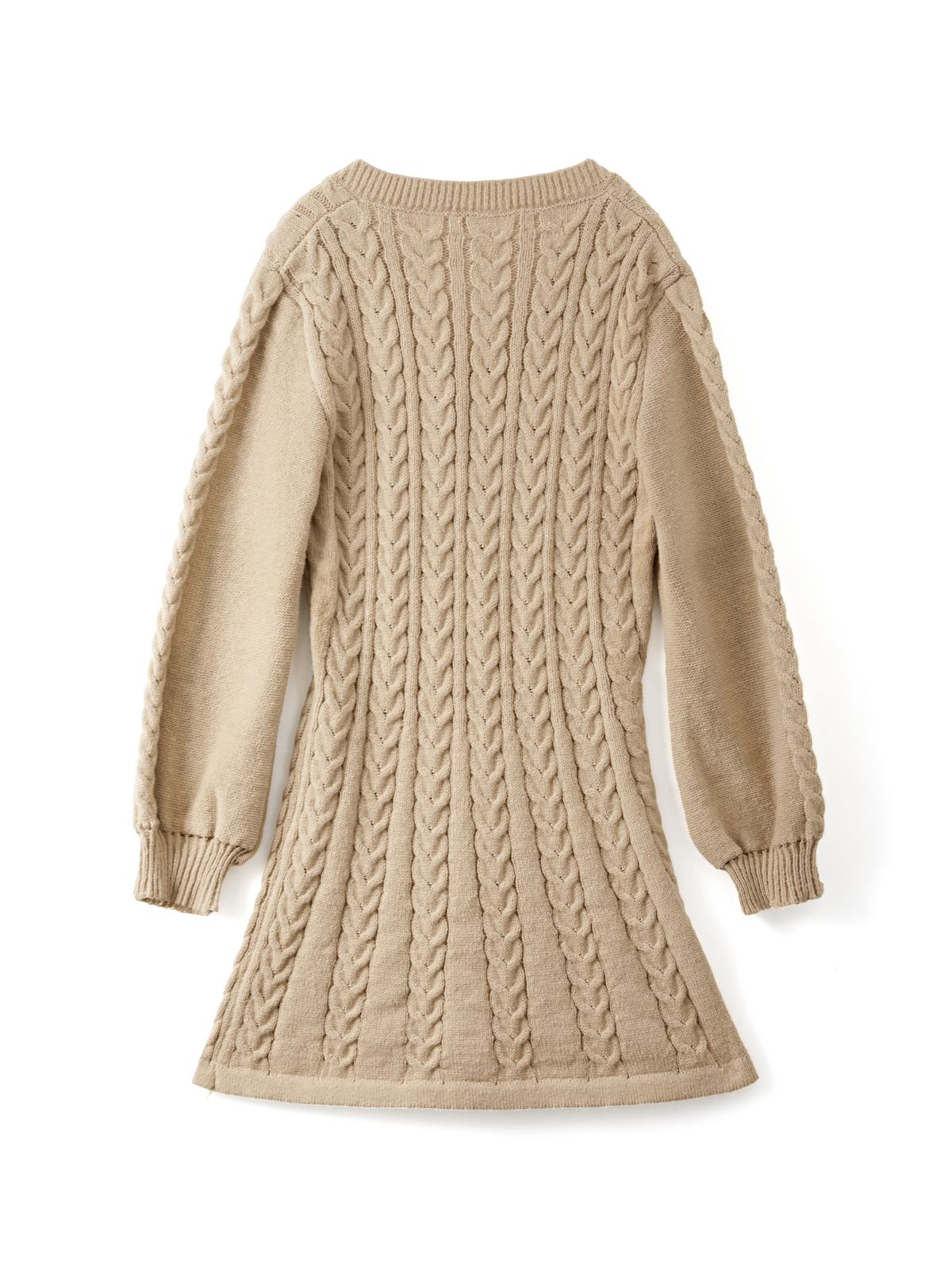 Solid Color Cute V-Neck Cable Knit Long Sleeve Mini Dress