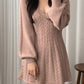 Solid Color Cute V-Neck Cable Knit Long Sleeve Mini Dress