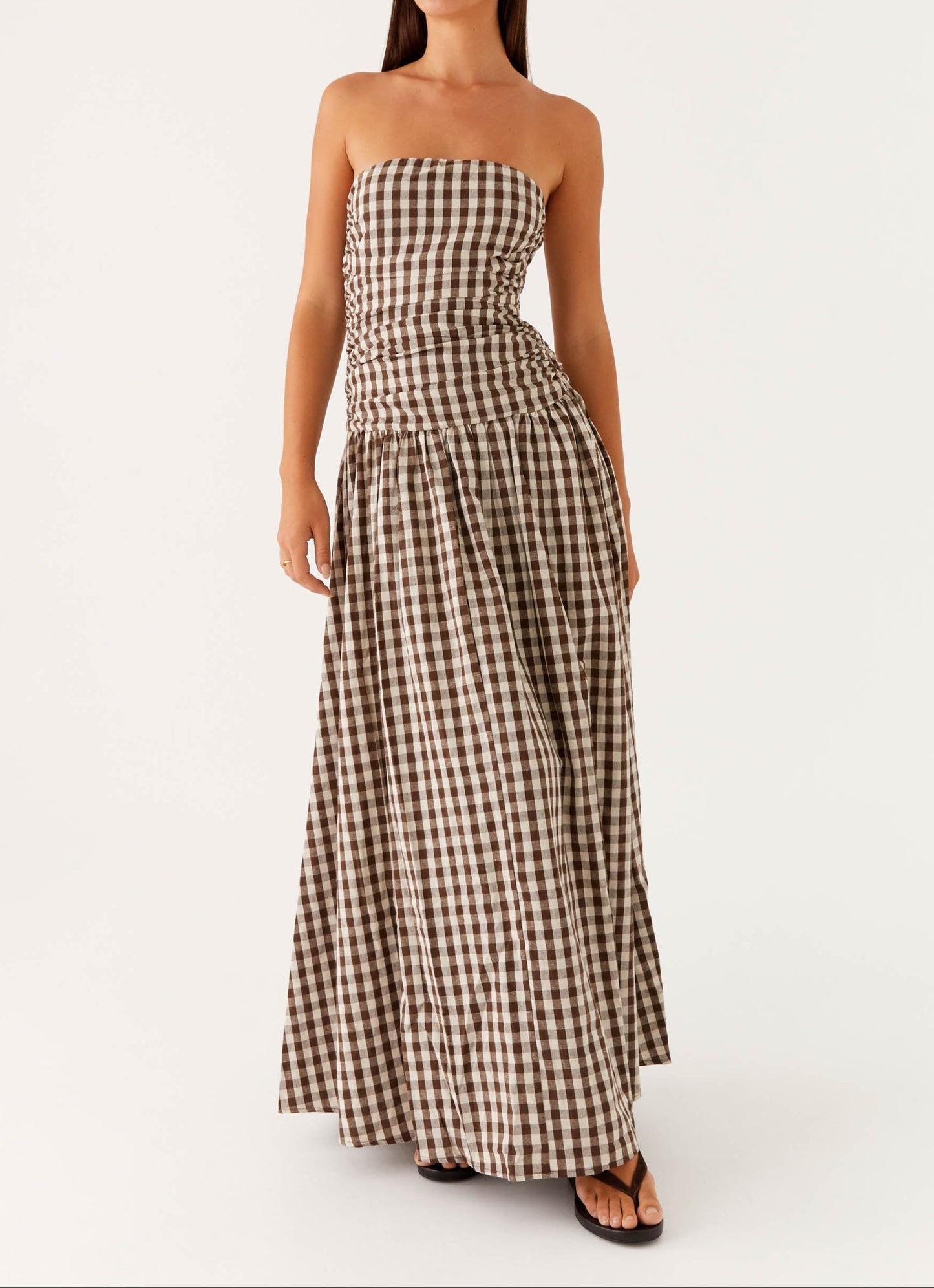Aryanna Maxikleid – Braun Kariert