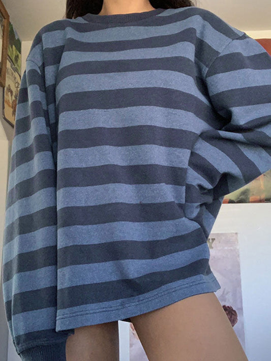 Retro Striped Crew Neck Oversize Sweatshirt