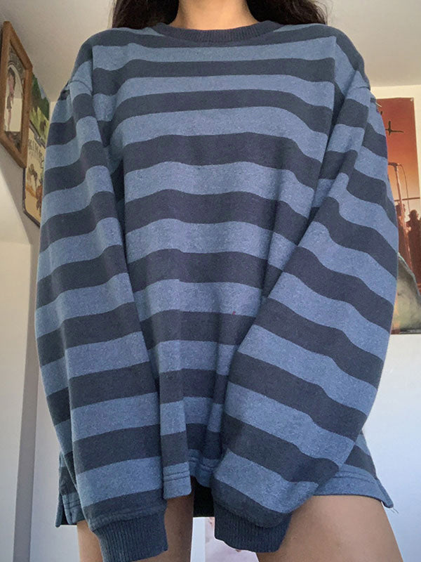 Retro Striped Crew Neck Oversize Sweatshirt