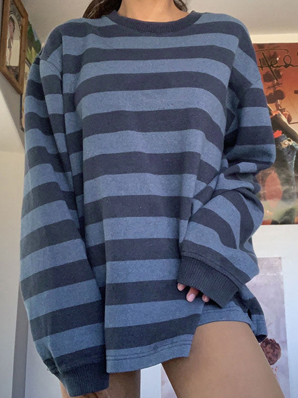 Retro Striped Crew Neck Oversize Sweatshirt