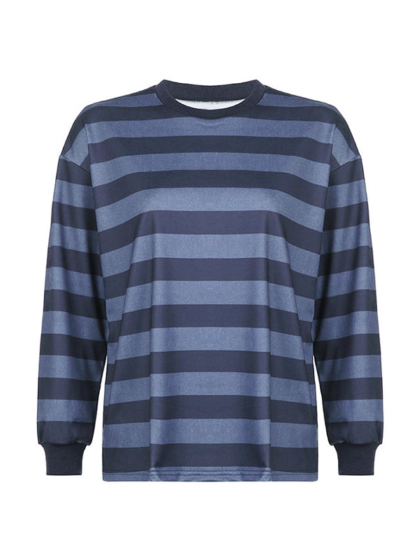 Retro Striped Crew Neck Oversize Sweatshirt