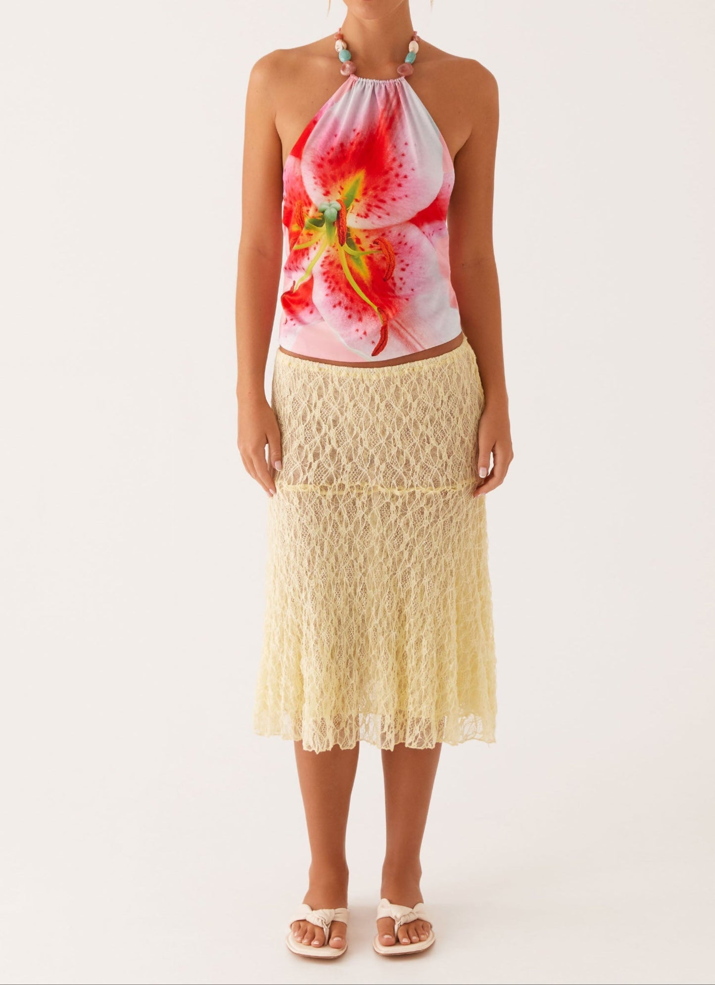 Rina Beaded Top with Back Lace-Up – Pink Lily