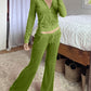 Green vintage velvet tracksuit set with zip and hood