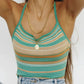 Green Y2K Striped Halter Knit Crop Cami Top