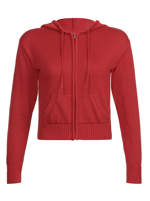 Classic Solid Color Hooded Crop Cardigan