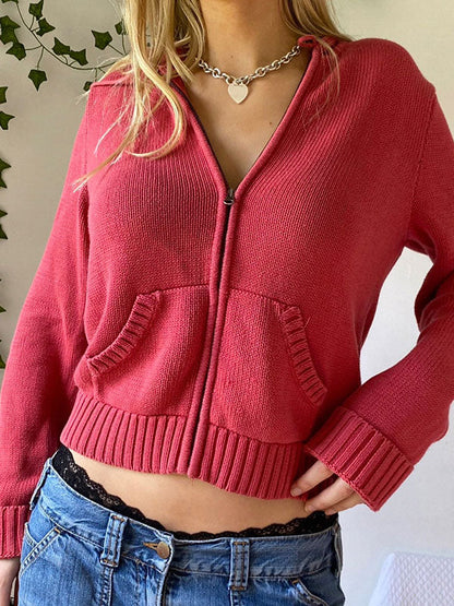 Classic Solid Color Hooded Crop Cardigan