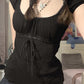 Black vintage lace trim scoop neck blouse