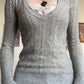 Vintage V-neck lace patchwork cable knit top