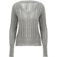 Vintage V-neck lace patchwork cable knit top