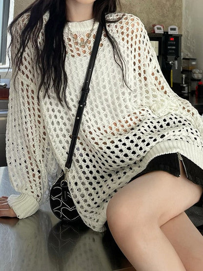 Einfarbiges Y2k Oversized Häkel Stricktop