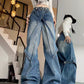 Vintage Cross Design Graphic Wide Flared Baggy Jeans