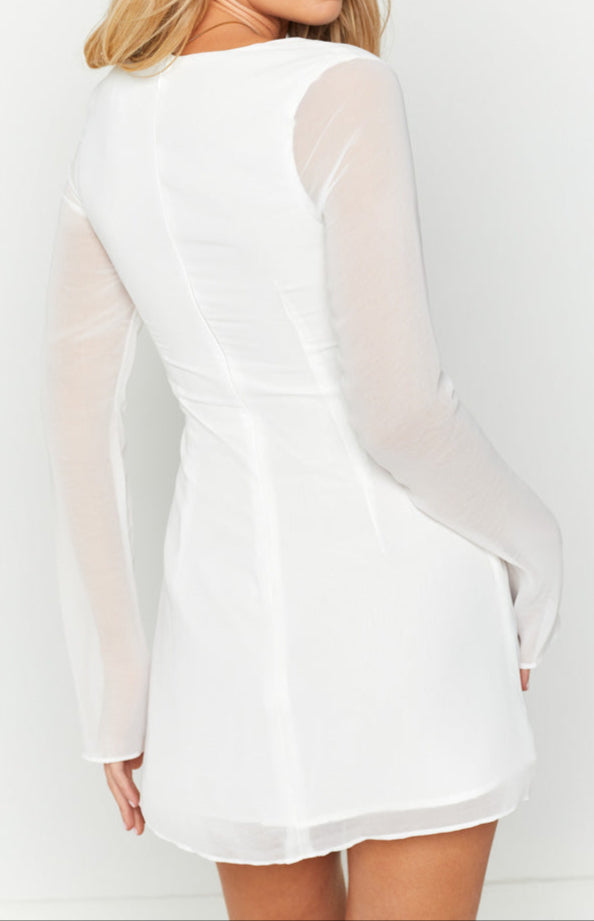 Roma white long-sleeved mini dress 