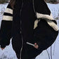 Black vintage oversize jacket made of imitation lambskin with stripes