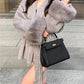 Classic solid color faux fur coat with belt