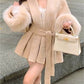 Classic solid color faux fur coat with belt