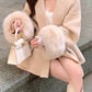 Classic solid color faux fur coat with belt