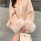 Classic solid color faux fur coat with belt