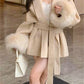 Classic solid color faux fur coat with belt