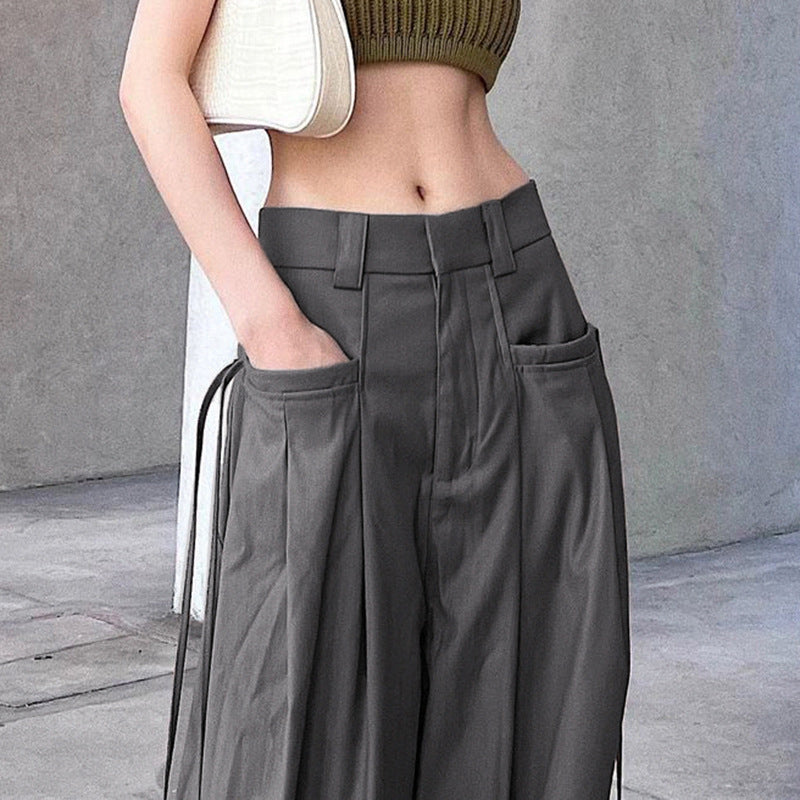 Solid Y2K Crossover Pleated Pants