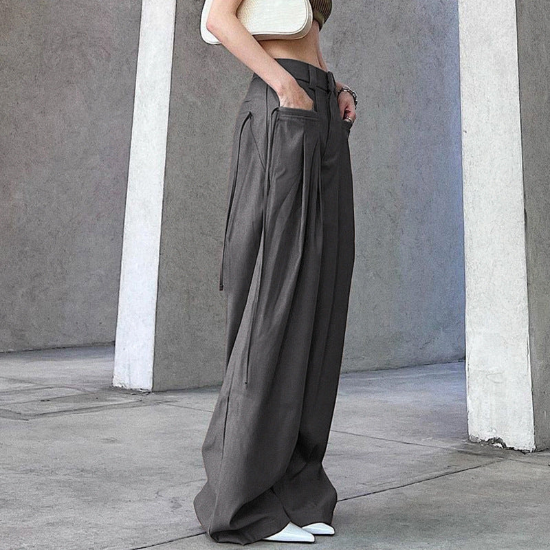 Solid Y2K Crossover Pleated Pants