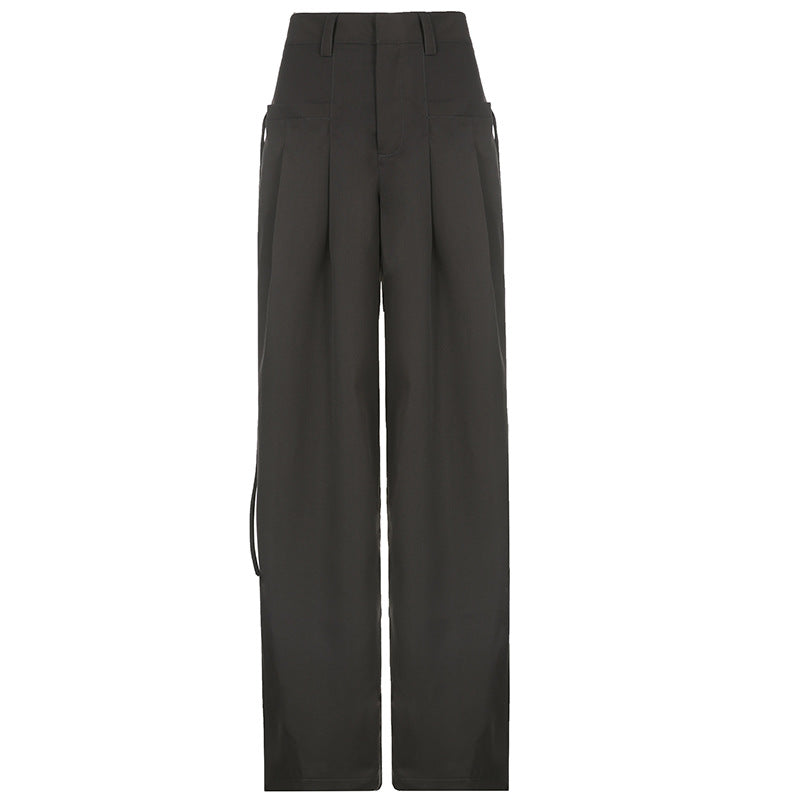 Solid Y2K Crossover Pleated Pants