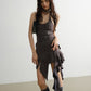 Punk Irregular Zipper Decorated Ruffle Mini Dress