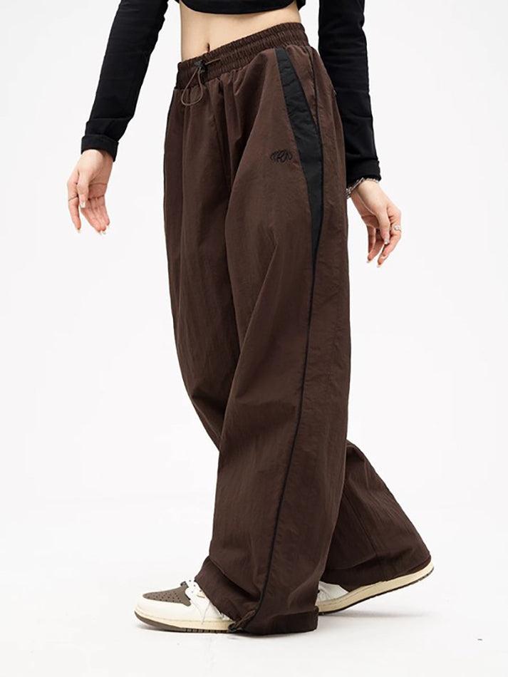 Brown Retro Piping Elastic Waist Baggy Sweatpants