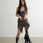 Punk Irregular Zipper Decorated Ruffle Mini Dress