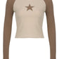 Contrast Y2K Raglan Sleeve Star Patch Crop Top