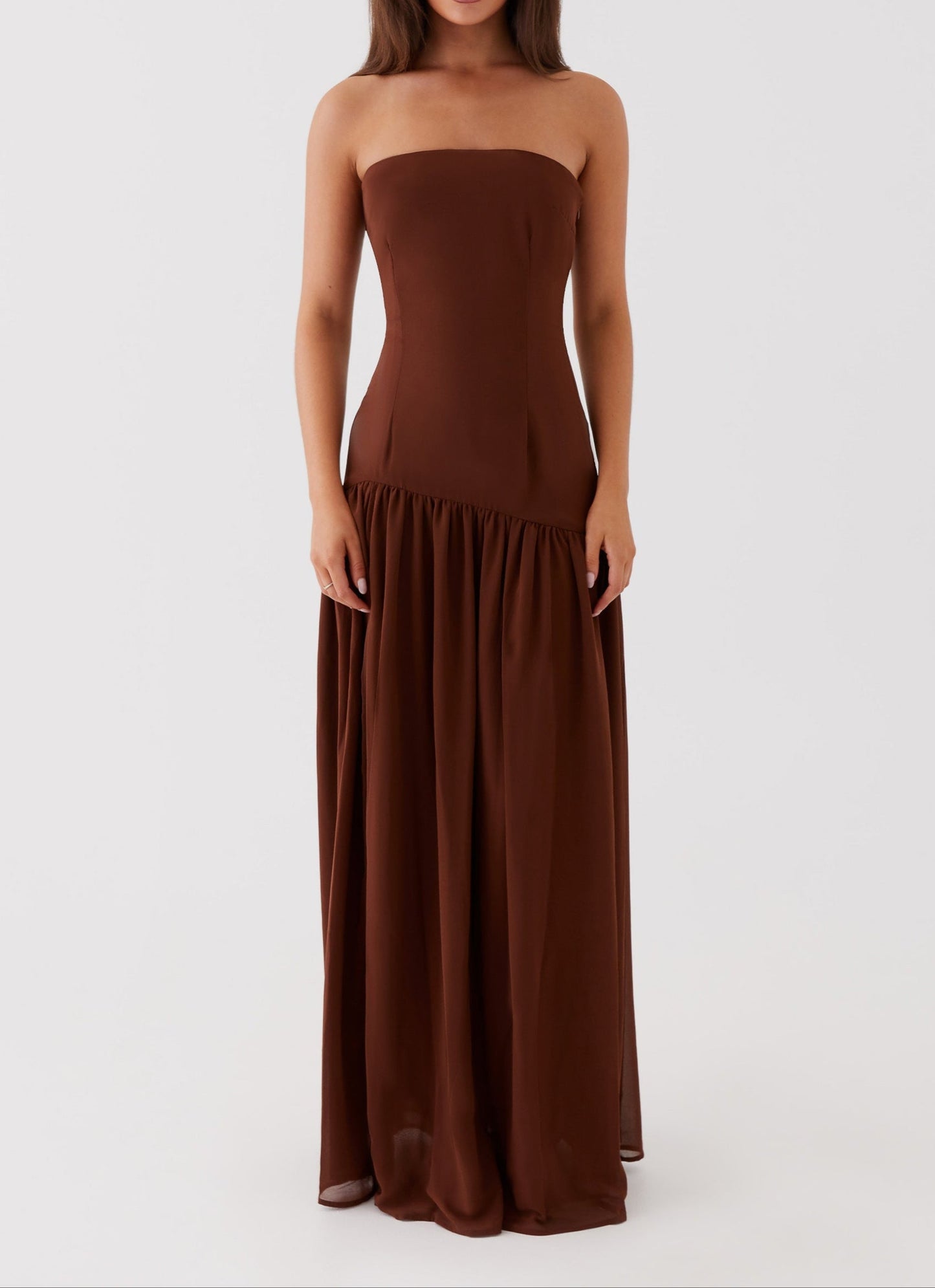 Gioconda Trägerloses Maxikleid – Braun